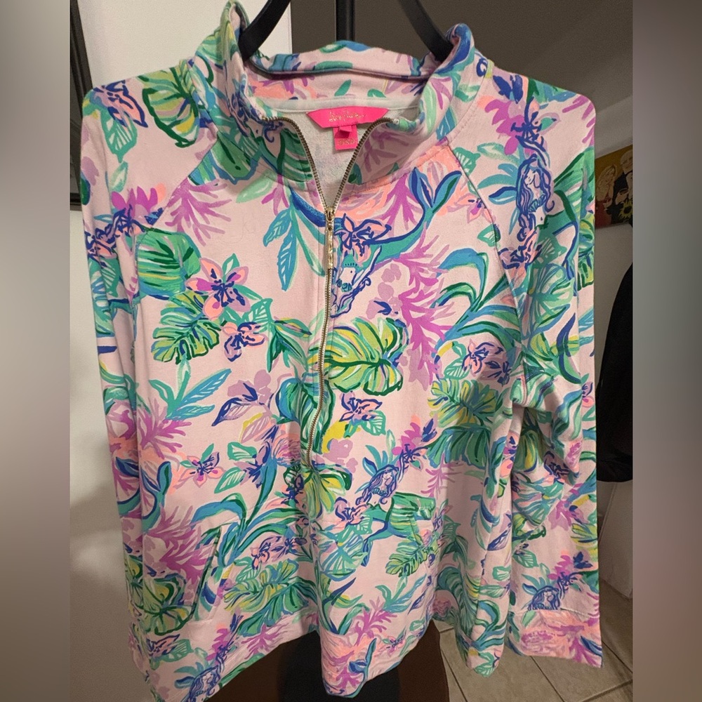 Lilly Pulitzer Pink, Teal, Lavender Floral Half-Zip Pullover